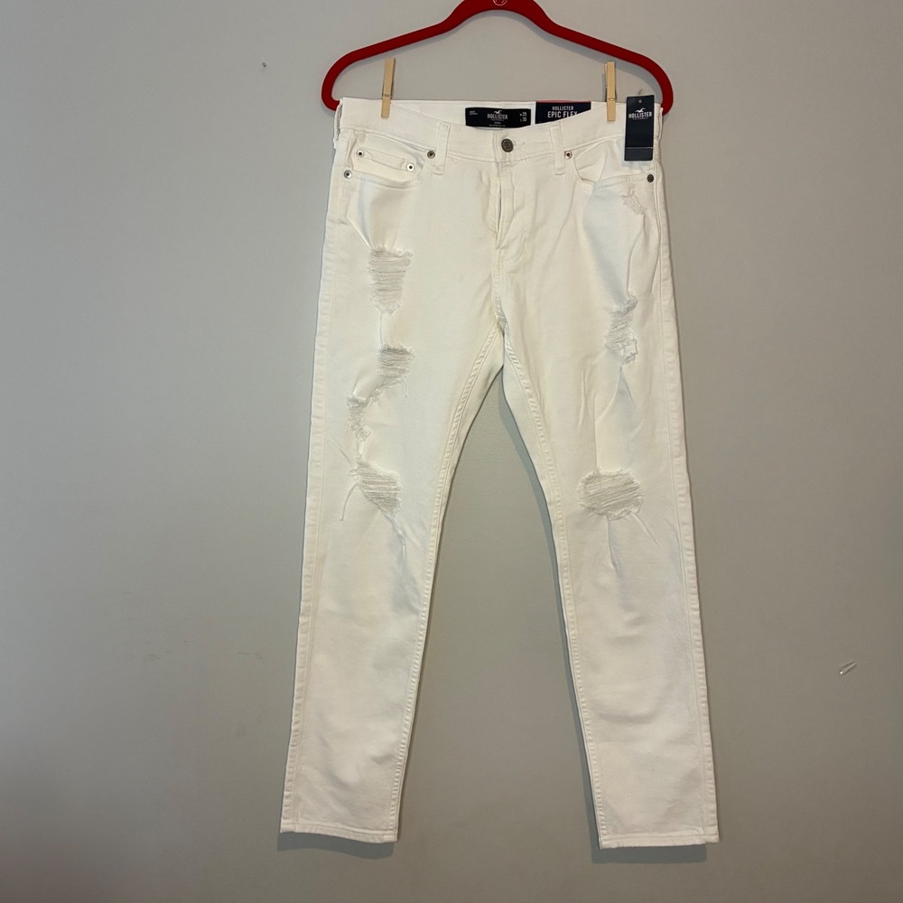 Hollister Epic Flex White Ripped Distressed Skinny Jeans Mens 29x 30